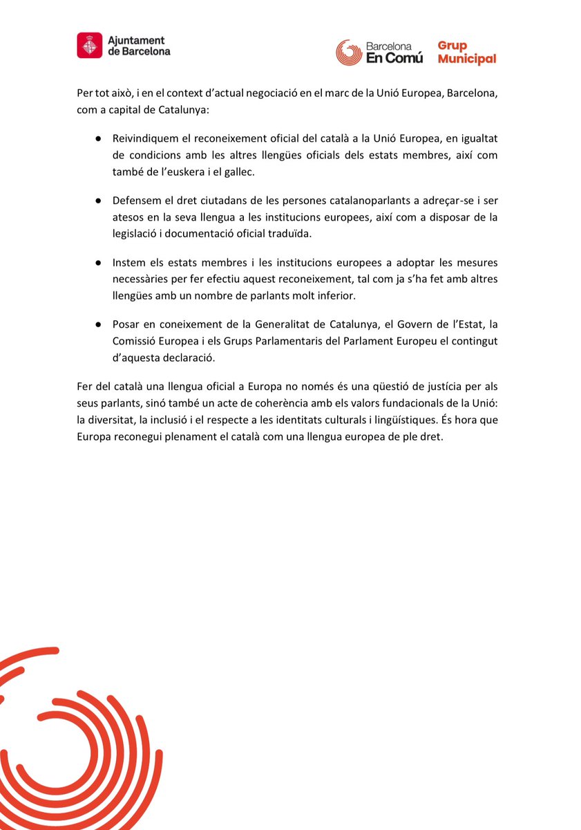 Pau Gonzàlez Val (@paugv87) on Twitter photo Avui el plenari de l’Ajuntament de Barcelona s’ha posicionat clarament a favor de l’oficialitat del català a la Unió Europea, a proposta de <a href="/bcnencomu/">Barcelona En Comú</a>! ✊🏼 Avui el plenari de l’Ajuntament de Barcelona s’ha posicionat clarament a favor de l’oficialitat del català a la Unió Europea, a proposta de <a href="/bcnencomu/">Barcelona En Comú</a>! ✊🏼