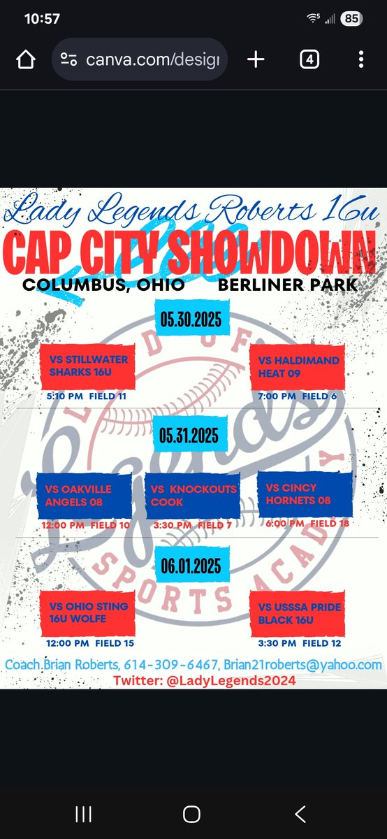 Summer Season starts this weekend with 7 games at Cap City Showdown at Berliner! 
LFG!!
