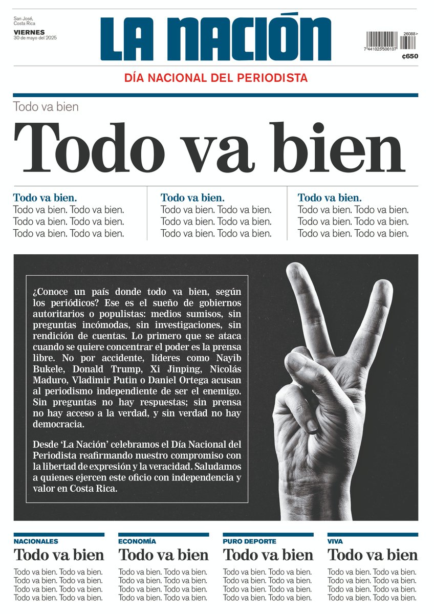 La portada de hoy de diario La Nación en Costa Rica.