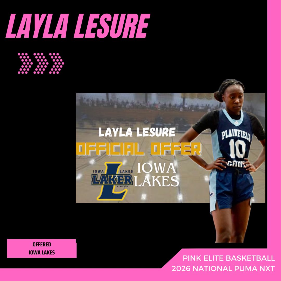 pinkelitebasketball (@pinkeliteclub) on Twitter photo Congratulations to 2026 National Puma NXT, Layla LeSure on receiving an official offer from Iowa Lakes! <a href="/LaylaLeSure24/">Layla LeSure</a> <a href="/CoachAWarren/">Coach Warren</a> <a href="/PRO16G/">NXTPRO Girls League</a> Congratulations to 2026 National Puma NXT, Layla LeSure on receiving an official offer from Iowa Lakes! <a href="/LaylaLeSure24/">Layla LeSure</a> <a href="/CoachAWarren/">Coach Warren</a> <a href="/PRO16G/">NXTPRO Girls League</a>