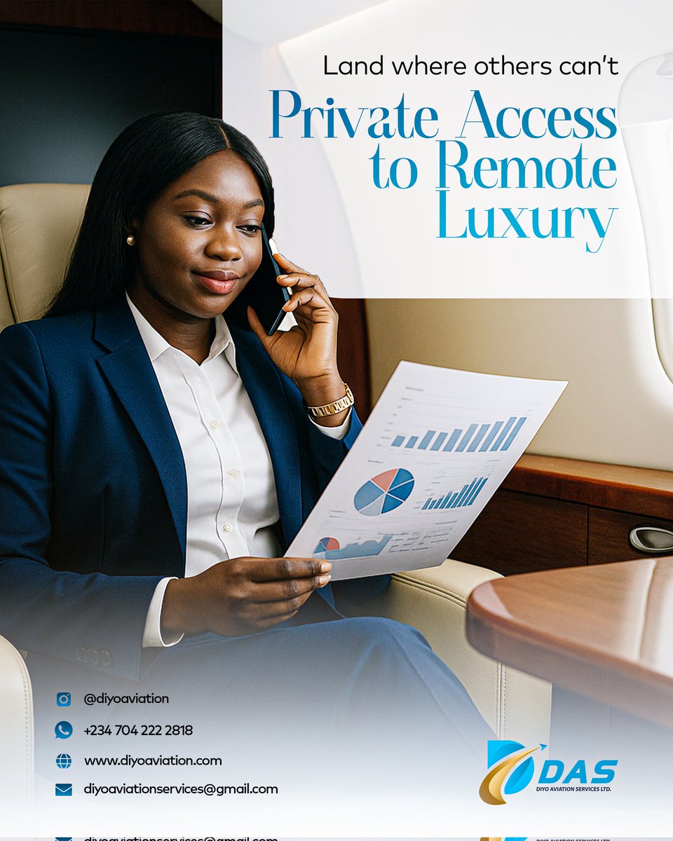 DiyoAviation's tweet photo. Private access to remote luxury. 
Explore beyond the ordinary.

With Diyo Aviation, luxury knows no limits.

To book, send us a DM.
Call +234 704 222 2818  
Or email us at diyoaviationservices@gmail.
com https://t.co/Jzt6zmoYmR