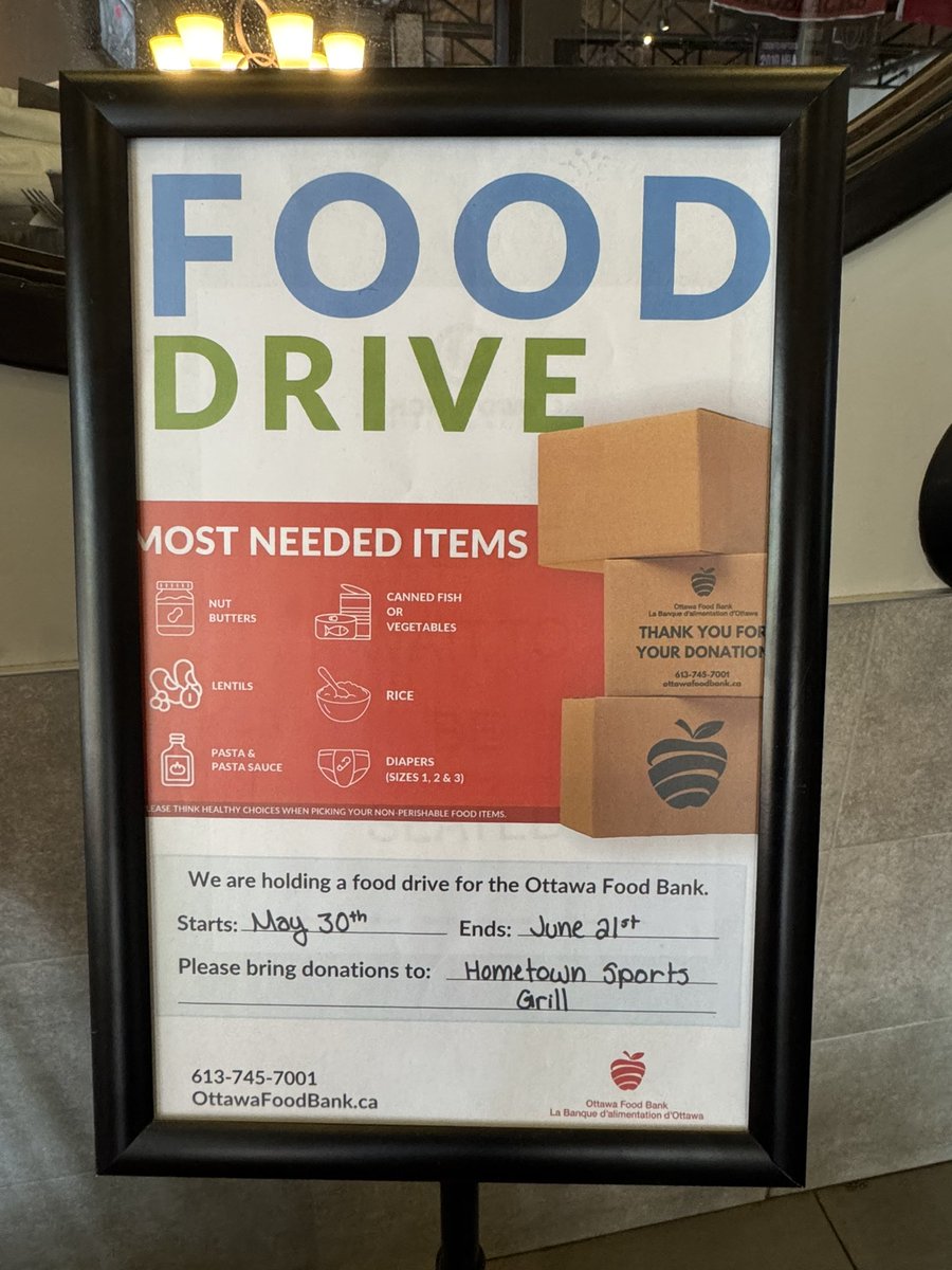 We’re proud to support the Ottawa Food Bank with a food drive running for the next 3 weeks! ✨

If you’re swinging by Hometown, consider bringing a non-perishable item to drop in our donation bin.

Thank you for helping us support our community. Let’s fill that bin, Ottawa! 🙌