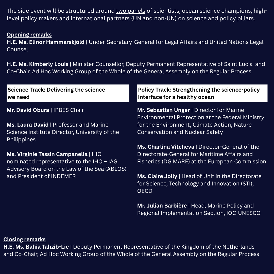 Join us for a side event at #UNOC3 on strengthening the science-policy interface through the Regular Process and its World Ocean Assessments to support the UN Decade of Ocean Science for Sustainable Development (2021–2030). #SaveOurOcean

More information: un.org/regularprocess/