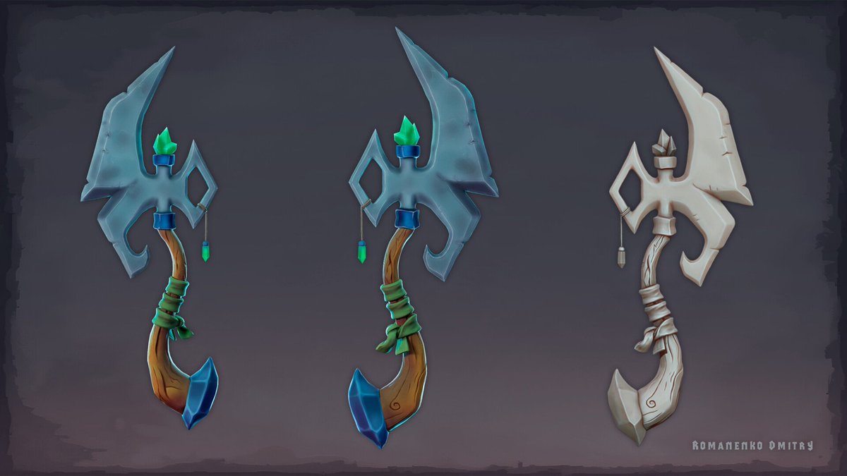 Dmitry_3dart's tweet image. Stylized 3D magical axe based on a concept by Karina Formanova. Hand-painted textures, glowing gems &amp;amp; crystal blade. Sculpted &amp;amp; rendered with a fantasy vibe.
#3DArt #StylizedArt #GameAsset #HandPainted #FantasyWeapon #3DModel #ZBrush #SubstancePainter #Blender3D #Axe