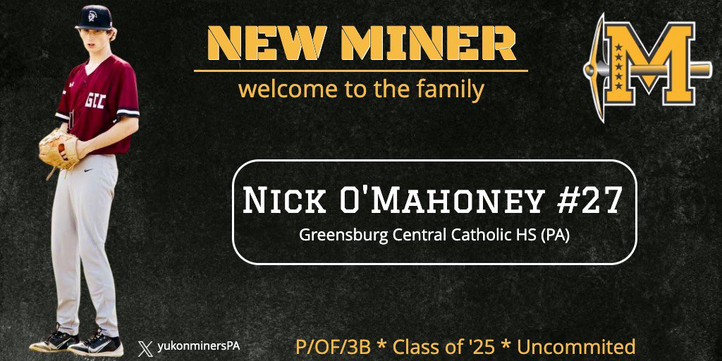Yukon Miners Baseball (@yukonminerspa) on Twitter photo The <a href="/YukonMinersPA/">Yukon Miners Baseball</a> would like to welcome our latest free agent addition <a href="/nickomahoneylld/">Nick O’Mahoney</a> #Classof2025 #uncommitted The <a href="/YukonMinersPA/">Yukon Miners Baseball</a> would like to welcome our latest free agent addition <a href="/nickomahoneylld/">Nick O’Mahoney</a> #Classof2025 #uncommitted