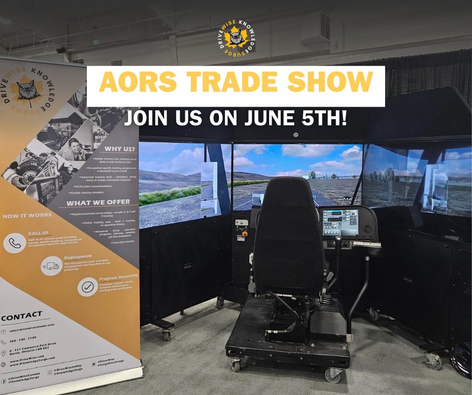 DriveWiseCanada's tweet image. We're heading to Woodstock! 🎉
Join us at the 2025 AORS Municipal Public Works Trade Show, June 4–5! Explore equipment, network, and try our simulators!
📍 Woodstock Fairgrounds
🔗 aors.on.ca/events/aors-tr…
#DriveWise #DriveSafe #TradeShows