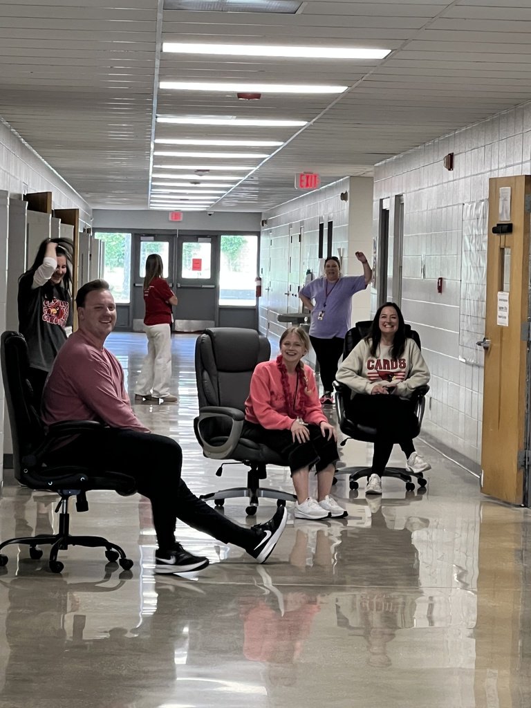 Late last week, with no students around, some FJHS teachers took to the hallways for rolling chair races. Mrs. Preto made it to the finish line first, but Mr. Frost might’ve taken the win—he gave everyone a head start! #ESED