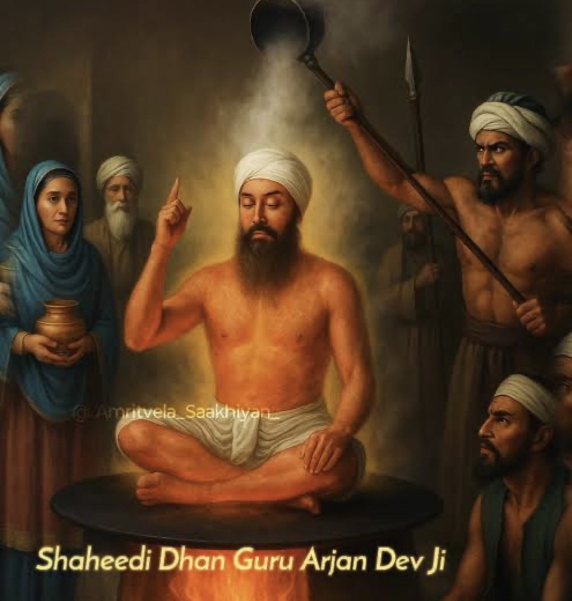 In May 1606, Muslim Emperor Jahangir subjected Guru Arjan Dev Ji, the fifth Sikh Guru, to five days of brutal torture, including forcing him to sit on a scorching iron plate, pouring boiling water and hot sand over him, and denying him food and sleep. Yet, Guru Arjan remained