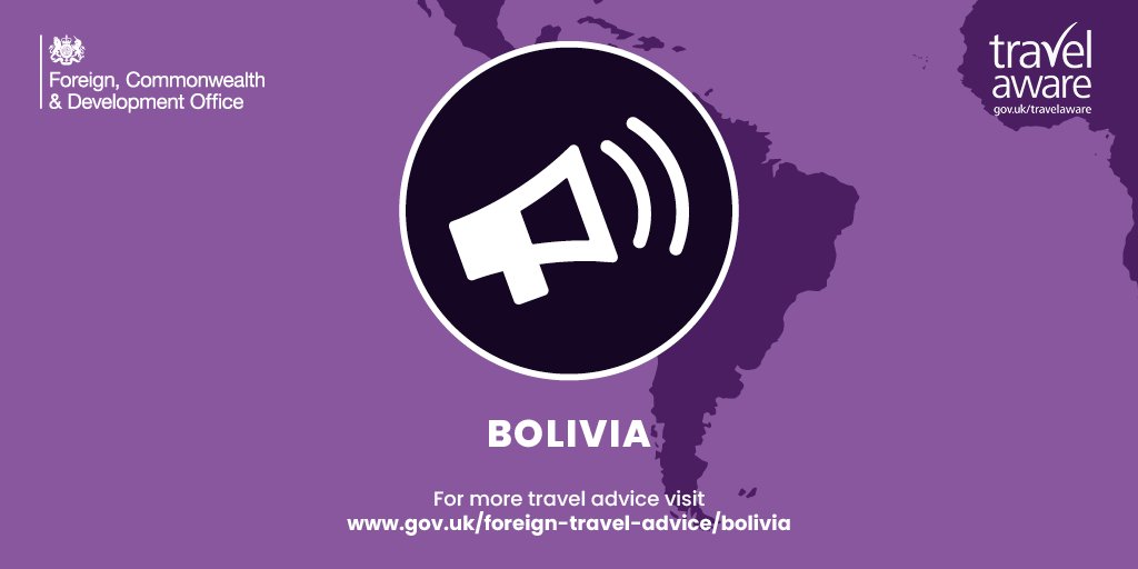 Read our latest travel advice for #Bolivia for new information about protests and associated disruption: ow.ly/t1Aw50W1BSn