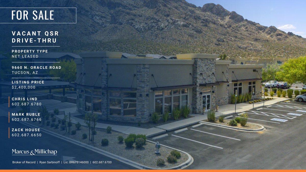 INVESTMENT OPPORTUNITY: Vacant QSR Drive-Thru | $2,400,000 | Tucson, AZ | Chris Lind, Mark Ruble &amp; Zack House 

Investment Overview: marcusmillichap.com/properties/181…

#marcusmillichap #mmreis #cre #commercialrealestate #netleased