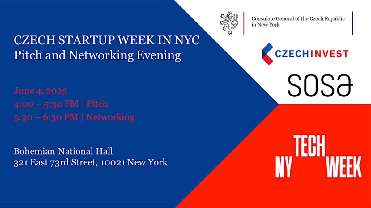 StartupsCZ's tweet image. Tomorrow! 🤩 The showcase of Czech startups in New York City! 🚀 🗽 @CzechInvest_CZ @mpo_tweetuje @CZinNewYork @SOSA__CO #NewYorkCity #startups #pitch #CzechTech @mzvcr