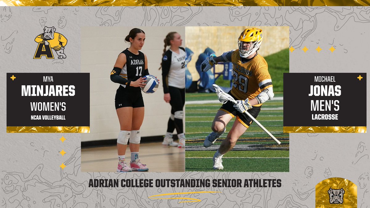 Adrian College Athletics (@adrianbulldogs) on Twitter photo Michael Jonas & Mya Minjares have been tabbed the 2024-25 <a href="/AdrianCollege/">Adrian College</a> Outstanding Senior Athletes of the Year after memorable four-year careers as Bulldogs.
📰 -- tinyurl.com/shwy5wyn
#d3vb #d3volleyball #d3lax #GDTBAB <a href="/ACmenslax/">Adrian College Men's Lacrosse</a> <a href="/AdrianWVB/">Adrian College WVB</a> Michael Jonas & Mya Minjares have been tabbed the 2024-25 <a href="/AdrianCollege/">Adrian College</a> Outstanding Senior Athletes of the Year after memorable four-year careers as Bulldogs.
📰 -- tinyurl.com/shwy5wyn
#d3vb #d3volleyball #d3lax #GDTBAB <a href="/ACmenslax/">Adrian College Men's Lacrosse</a> <a href="/AdrianWVB/">Adrian College WVB</a>