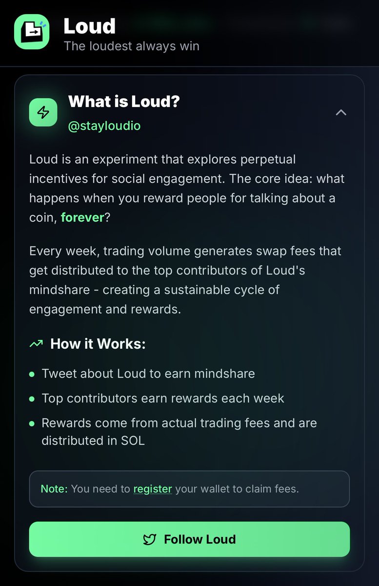 Snapshot coming soon.

Do not forget to register your wallet address.

Make sure to check both in <a href="/KaitoAI/">Kaito AI 🌊</a> &amp; <a href="/stayloudio/">Loud!</a> website.

Stay Loudio.
$LOUD
Locked in 🔐