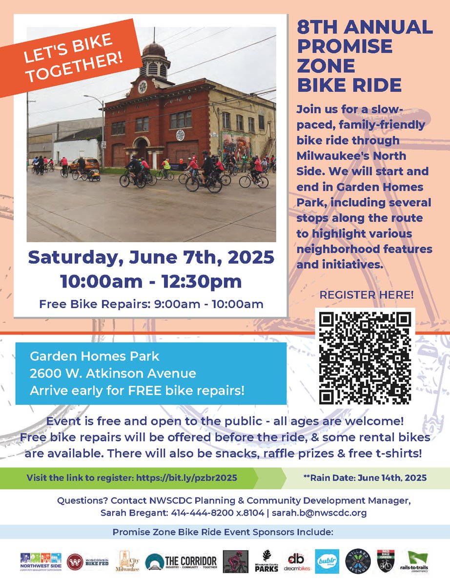 Mark your calendars for the 8th Annual Promise Zone Bike Ride happening Saturday, June 7th, from 10AM-12:30PM! The 6-mile family-friendly ride will start &amp; end in Garden Homes Park (2600 W Atkinson Avenue). Register today &amp; reserve your free t-shirt! bit.ly/pzbr2025