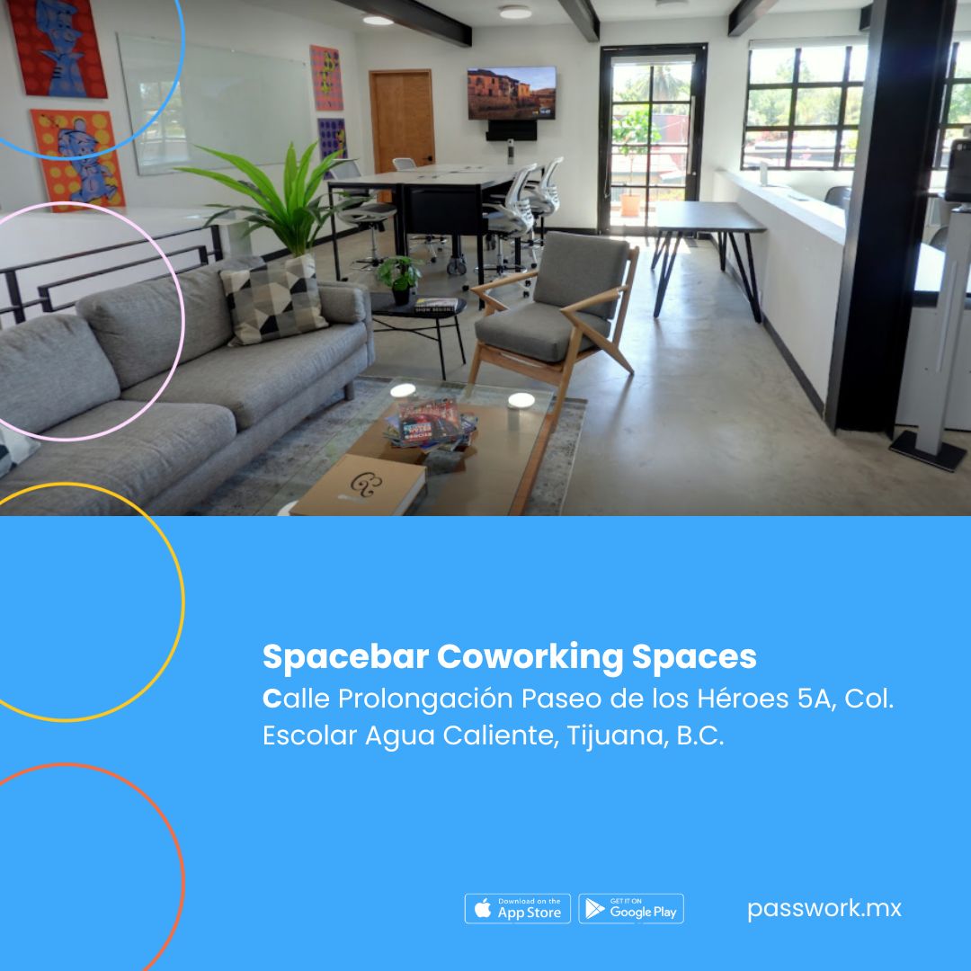 Espacios abiertos y privados, salas de juntas y áreas colaborativas que fomentan la conexión, todo en unas instalaciones cómodas y modernas en donde te inspirarás para dar lo mejor de ti. 👩‍💻🏢

📲 Si estás Tijuana, reserva en Spacebar Coworking Spaces con Passwork