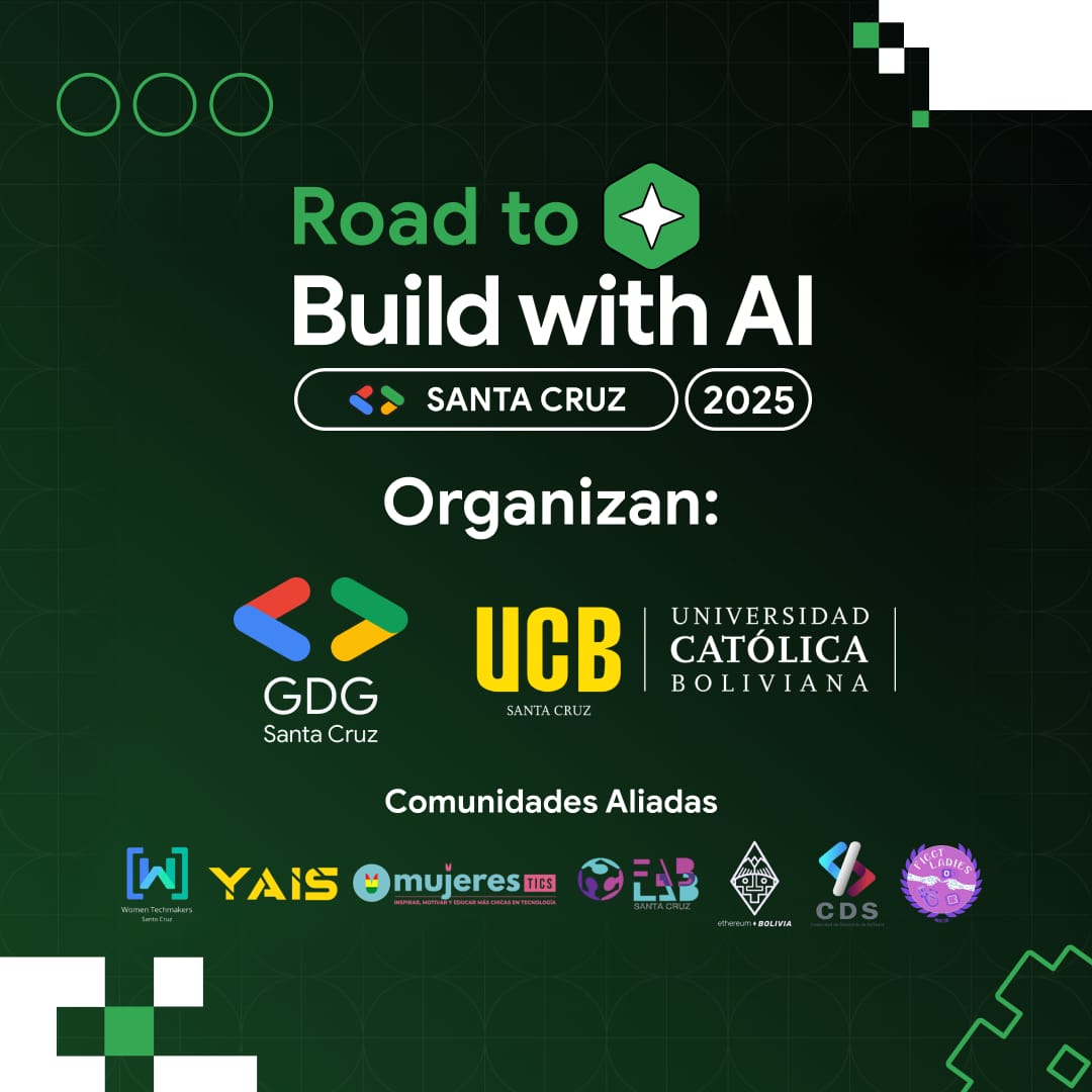 gdgsantacruz's tweet photo. 🎙 ¡Prepárate para una charla altamente técnica e inspiradora con Daniel Herrera Sánchez en el Road to Build with AI Santa Cruz!

🔗 Inscríbete:
👉 https://t.co/WTrp1EvF1w

#RoadToBuildWithAI #BuildWithAI #GDGBolivia #GoogleDeveloperGroups #Flutter #Angular #GeminiAI #GoogleAI https://t.co/AZKSOojGzQ