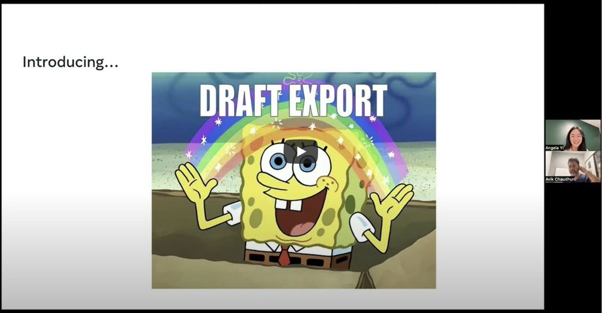 PyTorch (@pytorch) on Twitter photo 🎬 New episode live in our PyTorch Compiler video series. Have you ever tried to export a model using torch.export, only to encounter a bunch of issues? Well, draft-export to the rescue! Angela Yi & <a href="/__avik/">Avik Chaudhuri</a> cover when & how to use draft-export 📺 Watch now: 🎬 New episode live in our PyTorch Compiler video series. Have you ever tried to export a model using torch.export, only to encounter a bunch of issues? Well, draft-export to the rescue! Angela Yi & <a href="/__avik/">Avik Chaudhuri</a> cover when & how to use draft-export 📺 Watch now: