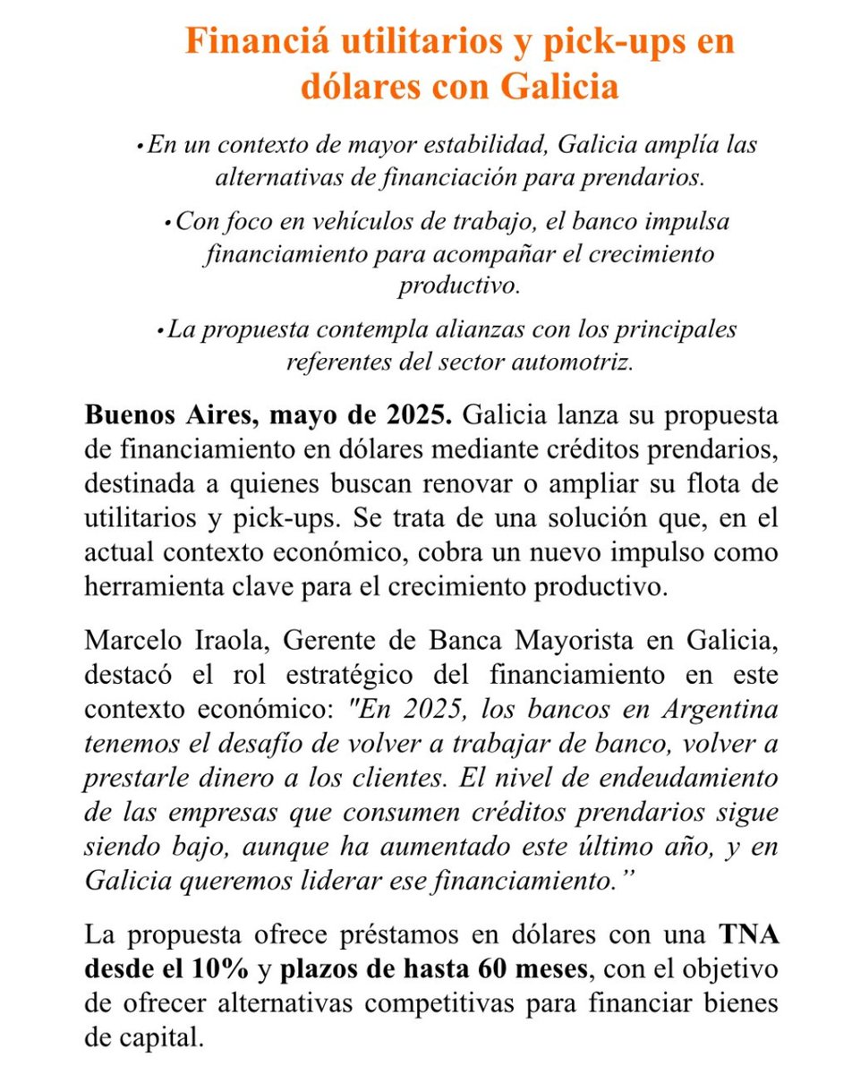 Nuevo producto en dólares. Aparecieron. Los créditos para utilitarios y pick-ups. El primero fue el <a href="/BancoGalicia/">Galicia</a> , que también lanzó las cuentas en dólares remuneradas.