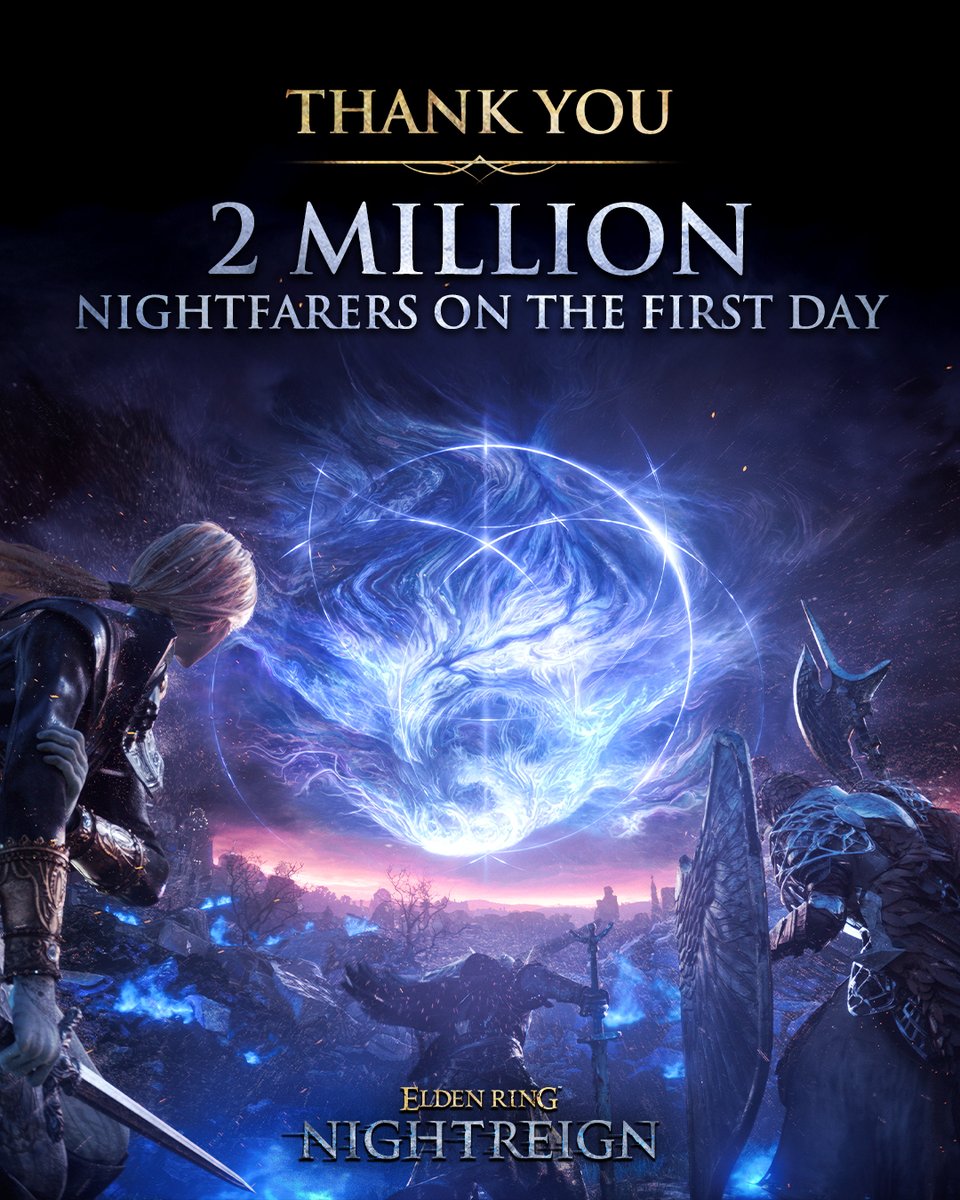 Darkness fell over Limveld, and two million Nightfarers rose up against it. 
Thank you for your support. #ELDENRING #NIGHTREIGN