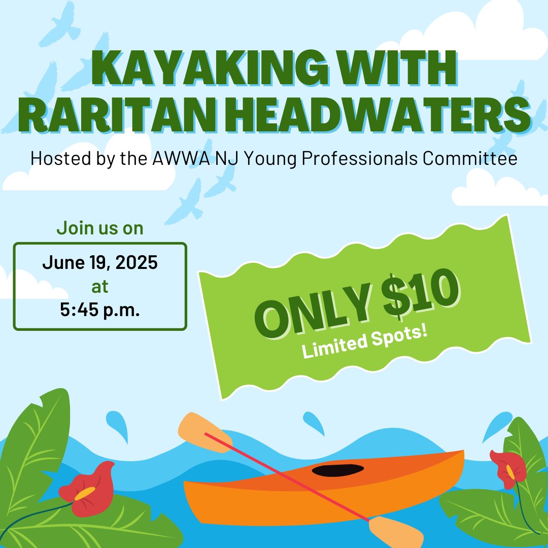 Join AWWA NJ &amp; Raritan Headwaters for some kayaking on the South Branch of the Raritan River! 🚣‍♂️ We will enjoy a there-and-back-again paddle near the scenic Red Mill Museum, under beautiful sycamore trees, and through a shallow freshwater habitat. njawwa.org/event/RaritanK… #AWWANJ