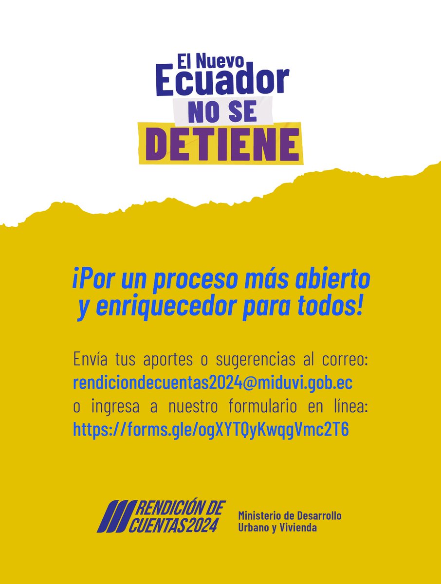 ¡La participación activa genera grandes resultados! 🙋‍♀️

Déjanos tus aportes y sé parte de nuestra #RendiciónDeCuentas2024. 🏡🇪🇨

Ingresa a nuestro formulario en línea y plantea tus preguntas o temáticas que te gustaría que abordemos en este proceso 👉bit.ly/RDC2024Miduvi