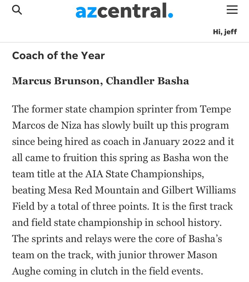 Basha High Track and Field (@bashahightrack) on Twitter photo Congrats to Coach Brunson being named AZ boys T&F Coach of the year!!!!!!!!! Truly an award he deserves. His leadership and guidance has been key to the team since he joined us as head coach. <a href="/BashaAthletics/">Basha HS Athletics</a> <a href="/bashabearnation/">Basha Bear Nation</a> Congrats to Coach Brunson being named AZ boys T&F Coach of the year!!!!!!!!! Truly an award he deserves. His leadership and guidance has been key to the team since he joined us as head coach. <a href="/BashaAthletics/">Basha HS Athletics</a> <a href="/bashabearnation/">Basha Bear Nation</a>