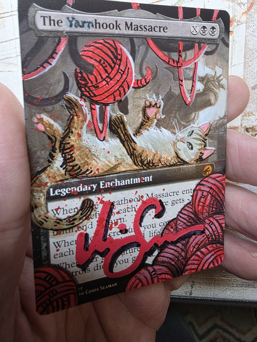 A fun alter on a Meathook. The Yarnhook Massacre! Yarn beware!
#mtg #alter #fantasyart