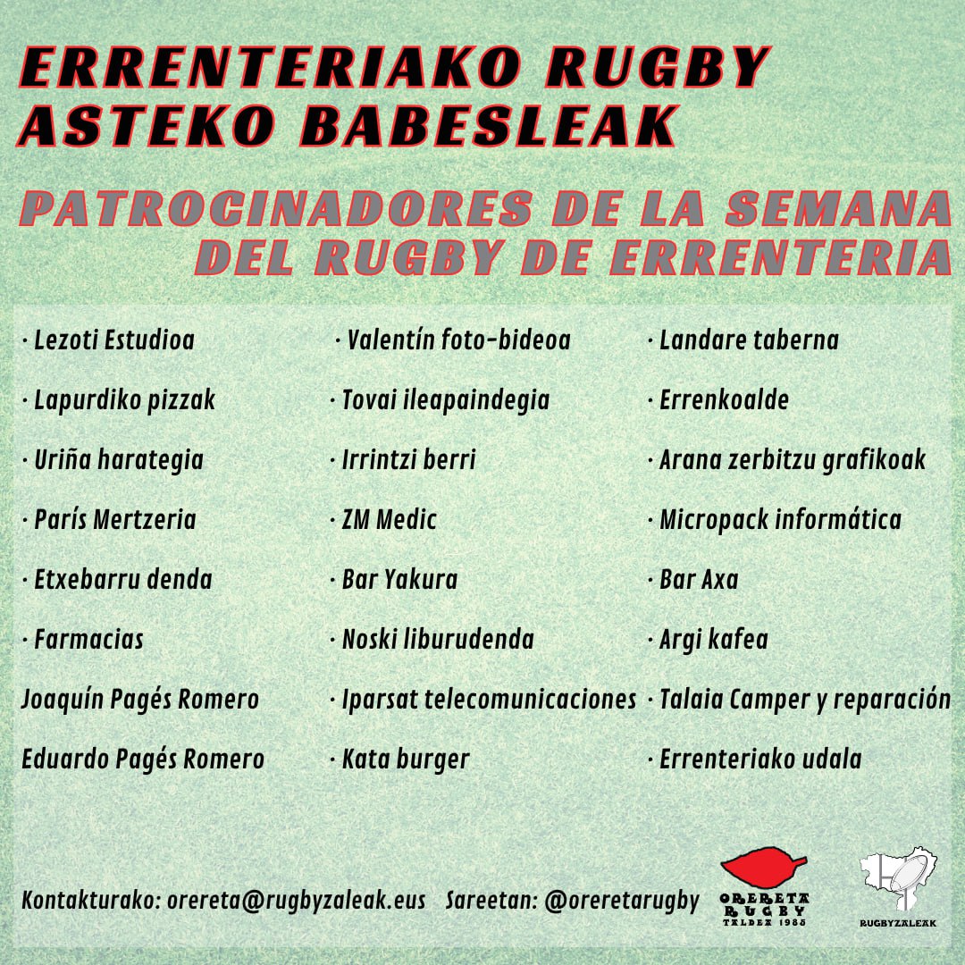 Iritsi da gure bigarren errugbi astea!
Ekainaren 1etik 8ra hainbat ekintza egingo ditugu #errugbia herriko kaleetara ateratzeko.
Zatoz!

¡Ya ha llegado la segunda semana del rugby!
Del 1 al 8 de junio, llevaremos #rugby a cada esquina del pueblo.
¡Acércate!

#Errenteria #Orereta