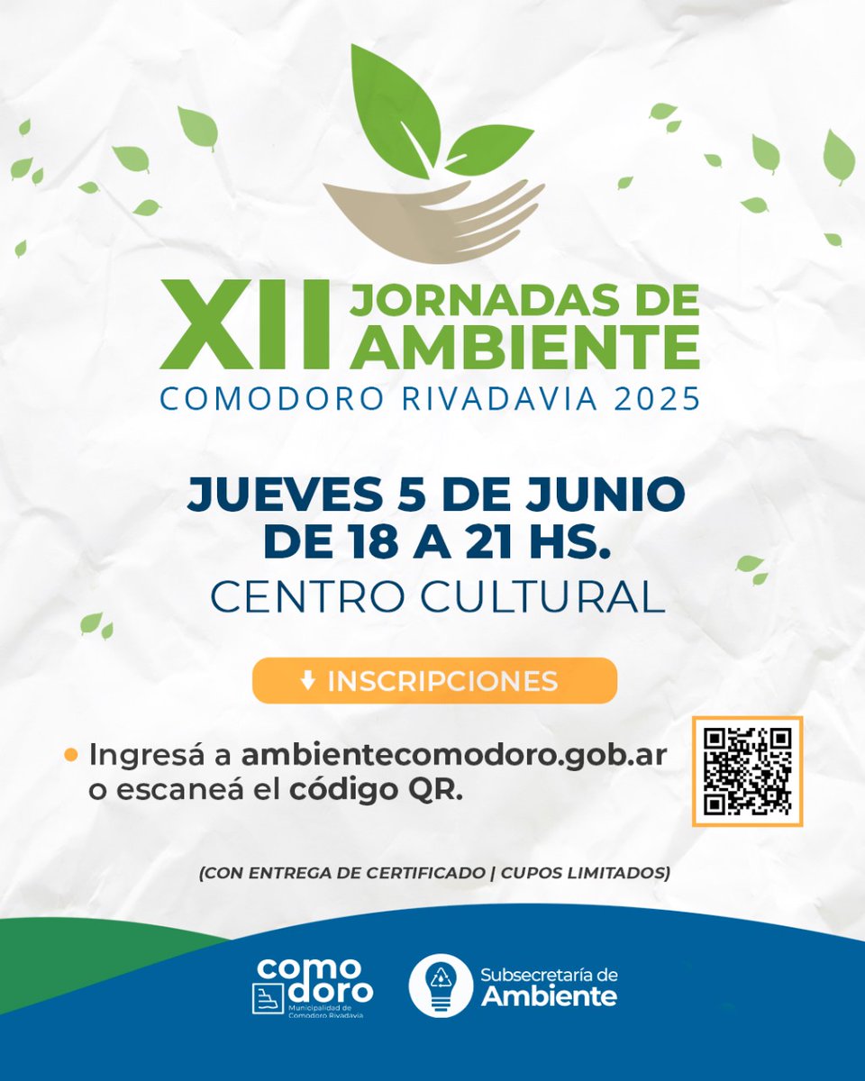 🌱 Participa de un espacio para reflexionar y conocer más sobre los desafíos ambientales de nuestra región

📌Actividad dirigida a profesionales y estudiantes avanzados de carreras afines

Inscribite en ambientecomodoro.gob.ar o en forms.gle/GPKj7MFqFnMWbU…