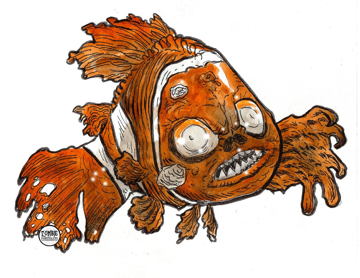 ZombiePortraits's tweet photo. On this day in 2003, Animated tale "Finding Nemo", directed by Andrew Stanton, and starring Albert Brooks and Ellen DeGeneres premieres in US and Canada #zombie Zombies #zombieart #zombieartist #findingnemo #animation #animated #fish #traditionalart #zombiedrawing #zombieportrait https://t.co/FYkFw8Rgew