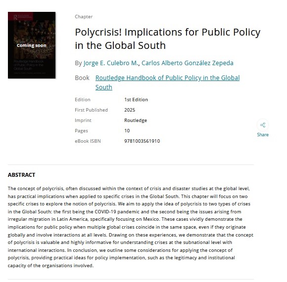 Semmi_UAM's tweet image. Texto de nuestros colegas @jorgeculebro &amp;amp; @AlbertoGZepeda de la @uamcuajimalpa!!!

Culebro, J. E. &amp;amp; González, C.A. (2025). “Polycrisis! Implications for Public Policy in the Global South”. Routledge Handbook of Public Policy in the Global South. By Gedion O., Ishtiaq J., (Eds.).