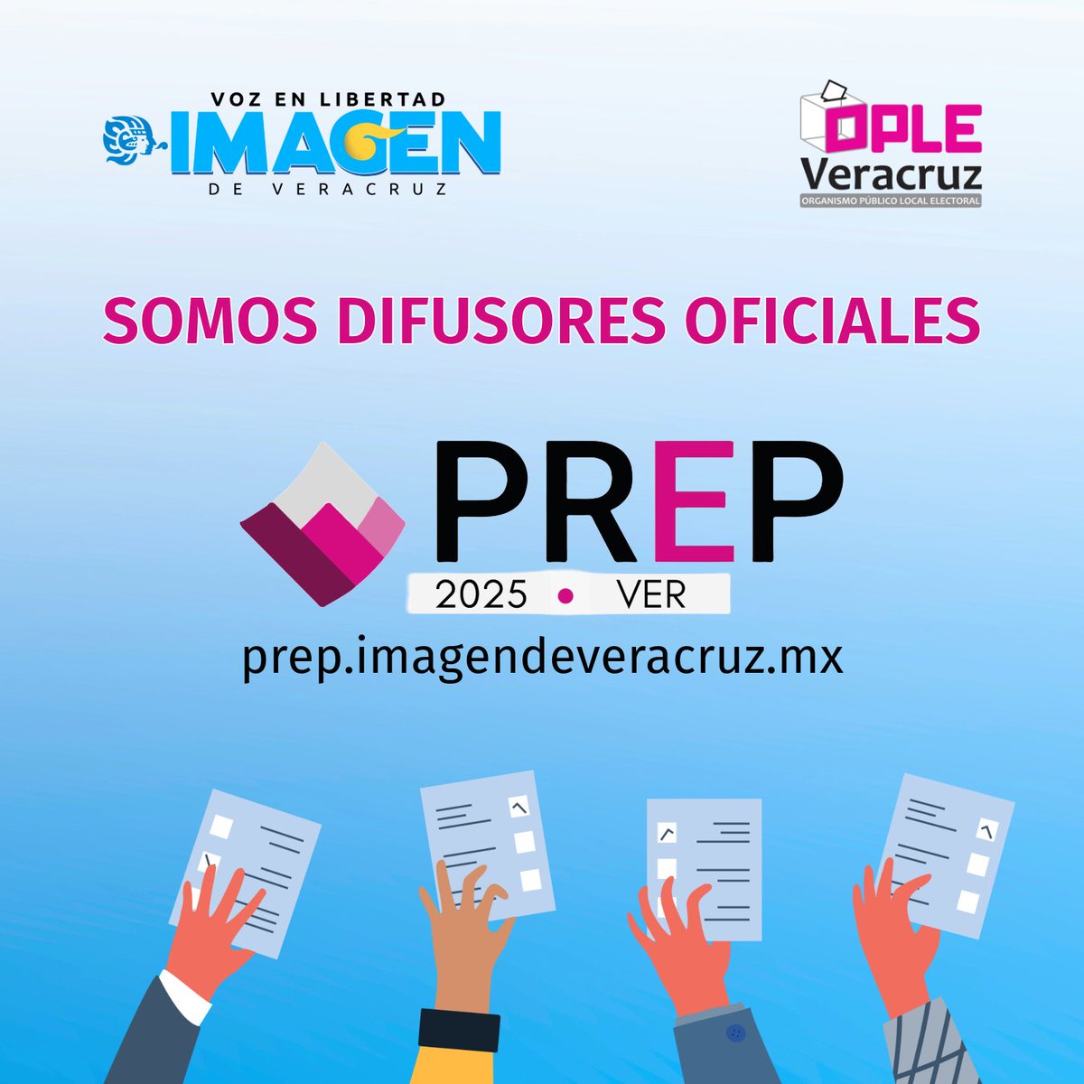 ImagendeVer's tweet image. Para el día de la elección cuando inicie el conteo:
¡Es hora de conocer los resultados de las #Elecciones2025! Sigue cada voto en tiempo real en prep.imagendeveracruz.mx. Somos difusores oficiales del #PREP2025.
