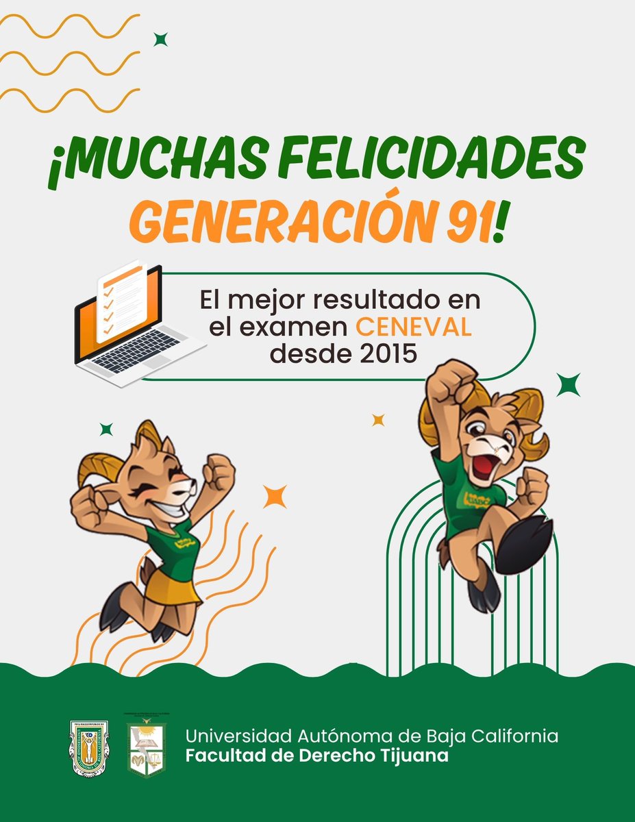 🎓 ¡Muchas felicidades, Generación 91! 🎉
Han logrado el mejor resultado en el examen CENEVAL desde 2015 🏆📚
Su esfuerzo, compromiso y dedicación son motivo de orgullo para toda nuestra comunidad académica.
¡Gracias por dejar en alto el nombre de la FDT! 💚⚖️