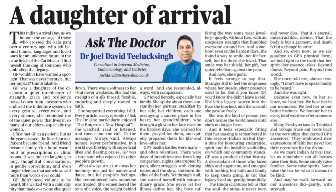 "...As we celebrate Indian Arrival Day, let us remember that not all heroes raise their fists. Some simply raise families. Some raise spirits. Some raise the bar for what it means to be kind..."
#trini