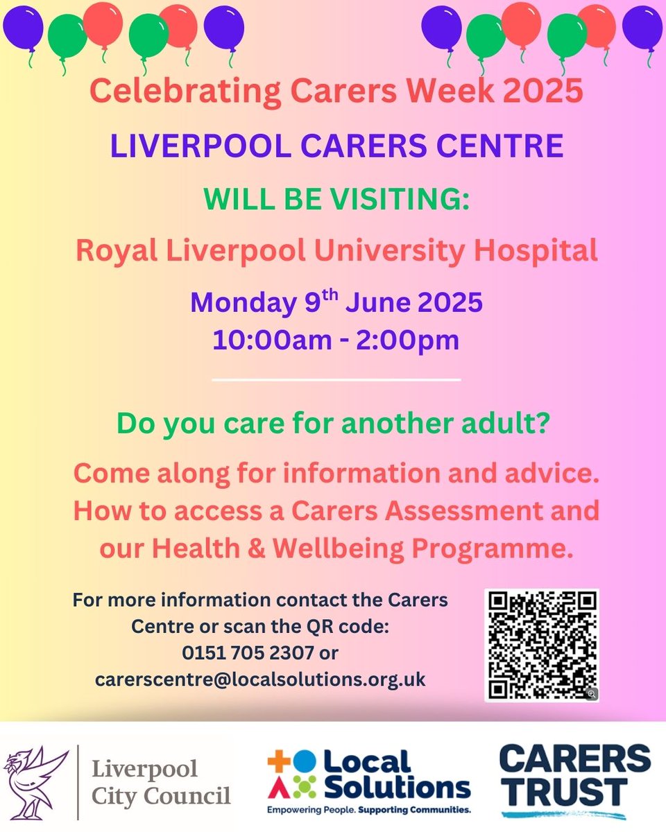 Carers Week 2025 is fast approaching, Liverpool Carers Centre will be at various locations across the city 🫶🏻

<a href="/LivCarersCentre/">LivCarersCentre</a> <a href="/LocalSolutions_/">Local Solutions</a> <a href="/lpoolcouncil/">Liverpool City Council</a> <a href="/shellsouthern1/">Shelley Southern</a> <a href="/MyTime_LS/">Mytime</a>