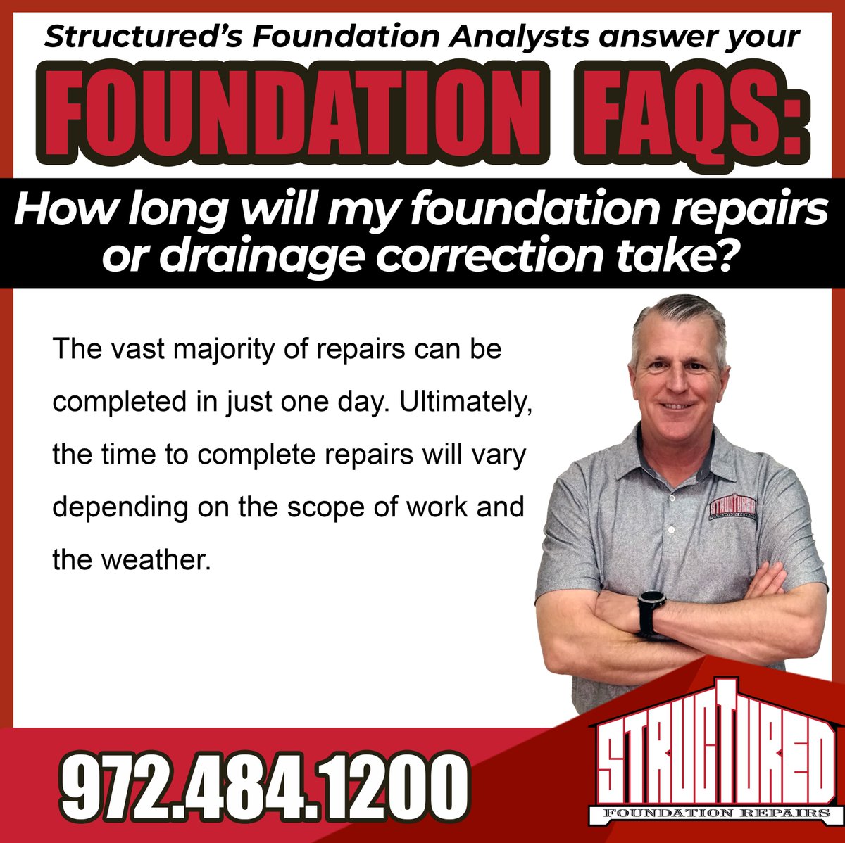 Part of a series of FAQs about services Structured Foundation Repairs provides. Do you have a question for one of our structural analysts? Give us a call 8 am - 5 pm, M-F.

#FoundationFAQs #FoundationSeries #AskFoundationExperts #NorthTexas #DFW
