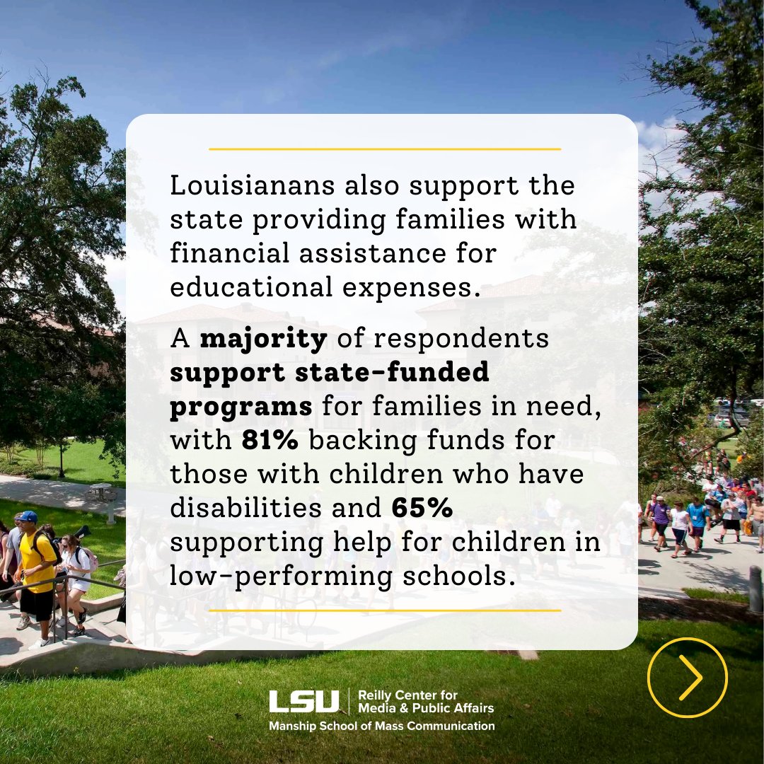 Reilly Center (@reillycenter) on Twitter photo As we wrap up our 2025 Louisiana Survey topics, here's a glimpse into what residents are saying about education in Louisiana. Don't forget to read the full survey on our website: ow.ly/b1I350VUIrg
<a href="/ManshipSchool/">LSU Manship School of Mass Communication</a> #LALege #LAGov As we wrap up our 2025 Louisiana Survey topics, here's a glimpse into what residents are saying about education in Louisiana. Don't forget to read the full survey on our website: ow.ly/b1I350VUIrg
<a href="/ManshipSchool/">LSU Manship School of Mass Communication</a> #LALege #LAGov