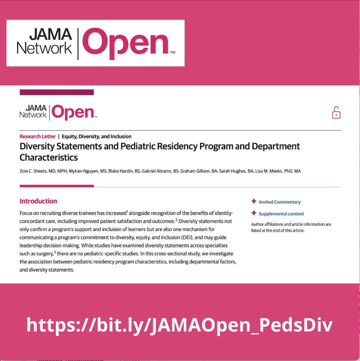 The DocsWithDisabilities Initiative (@docswith) on Twitter photo In <a href="/JAMANetworkOpen/">JAMA Network Open</a> <a href="/ZoieSheets/">Zoie Clarise Sheets, MD, MPH</a> <a href="/MytienTNguyen/">Mytien Nguyen</a> et al.
Only 56% of ped resid programs publish diversity statements. Race & gender-most mentioned.
Disability? Just 14%.
🔗 bit.ly/JAMAOpen_PedsD…
#Pediatrics #DEI #MedicalEducation #Residency #Inclusion #DocsWithDisabilities In <a href="/JAMANetworkOpen/">JAMA Network Open</a> <a href="/ZoieSheets/">Zoie Clarise Sheets, MD, MPH</a> <a href="/MytienTNguyen/">Mytien Nguyen</a> et al.
Only 56% of ped resid programs publish diversity statements. Race & gender-most mentioned.
Disability? Just 14%.
🔗 bit.ly/JAMAOpen_PedsD…
#Pediatrics #DEI #MedicalEducation #Residency #Inclusion #DocsWithDisabilities