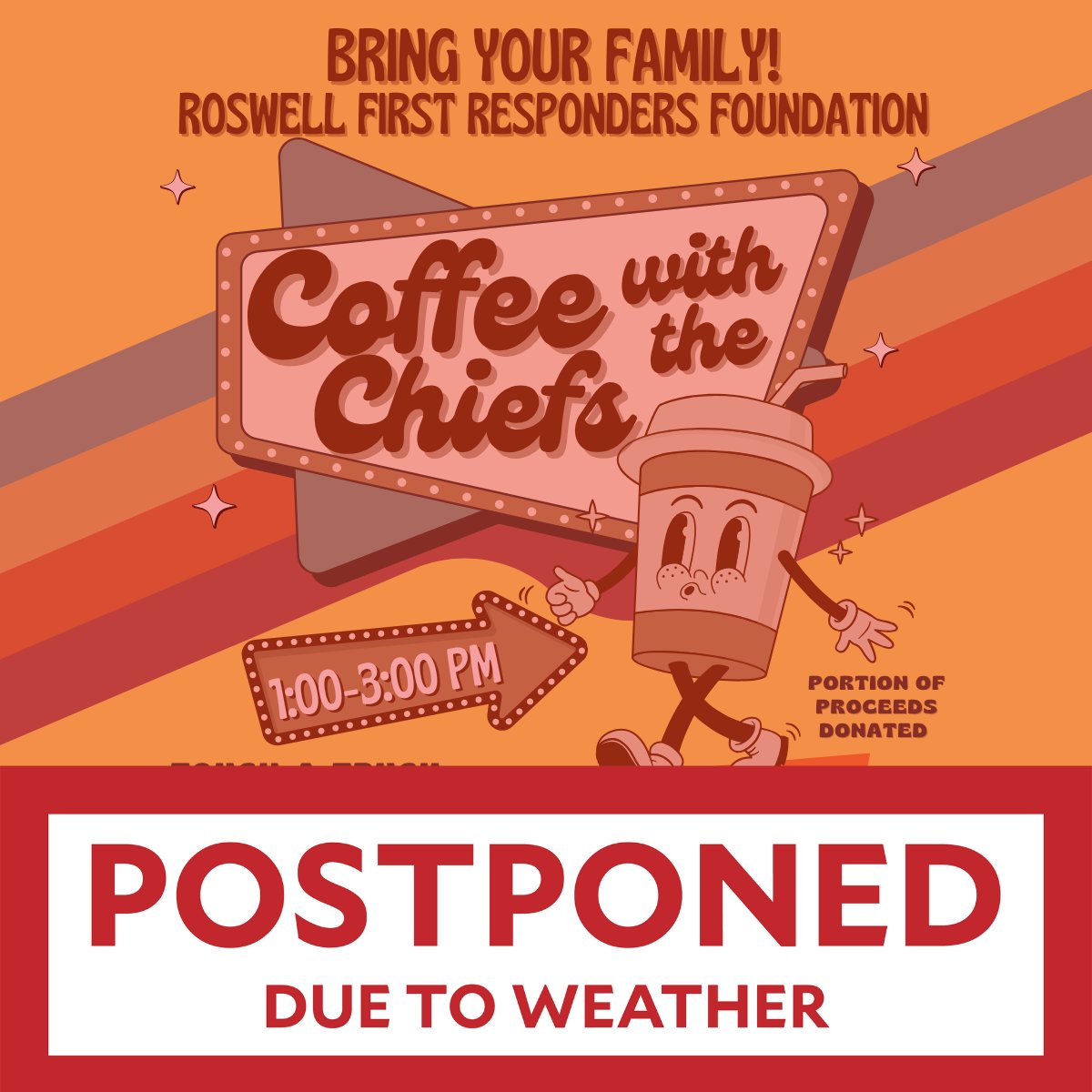 ☕ Coffee with the Chiefs has been postponed due to expected severe weather. A new date will be announced soon—we’re looking at rescheduling towards the end of summer. Thanks for understanding and stay tuned! #RoswellGA #CoffeeWithTheChiefs #Postponed