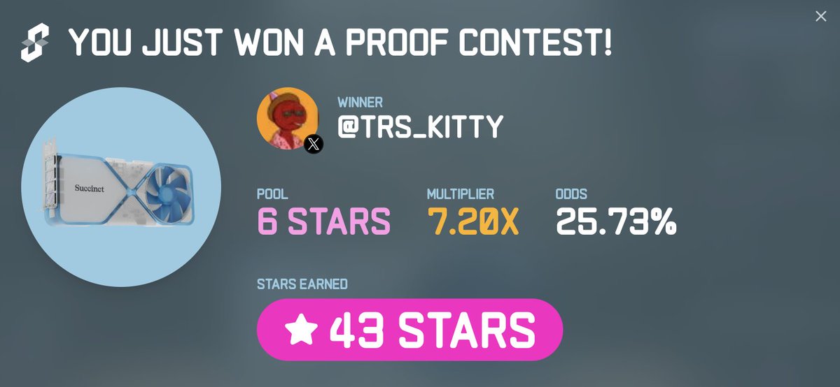 trs_kitty's tweet photo. cost:5900points
value:43stars🌟
nice trade lmao
 @SuccinctLabs #ProveWithUs https://t.co/3gDbkWHPbV