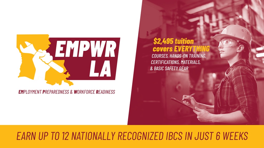 Get career-ready fast with EMPWR LA, a full-service training program designed to launch you into high-demand, high-wage fields. The inaugural cohort will run June 16th – August 1st. Enroll today: bit.ly/4kErg3K ⚙️ #BPCCproud #goLCTCS #WorkforceTraining #SkilledTrades