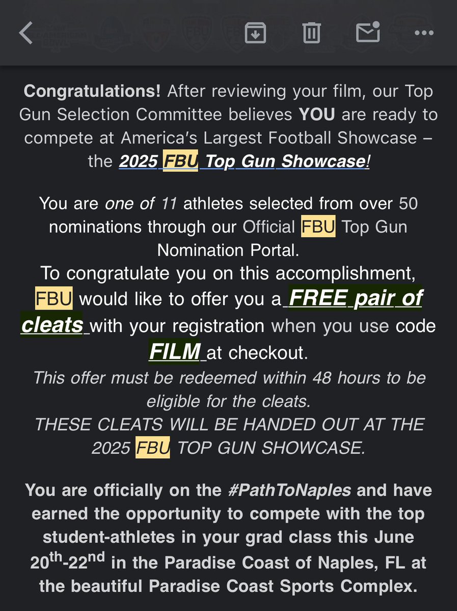 Thank you <a href="/FBUcamp/">Football University</a> for the invitation  to the FBU Top Gun showcase in Naples Florida!!

<a href="/FBU_NC/">FBUNC.com</a> <a href="/ScoutingNE/">Coach Silva</a> <a href="/CoachPinaQBV/">Coach Mike Pina Jr.</a> <a href="/KeoghsQBAcademy/">Keogh’sQBAcademy</a> <a href="/PRZNewEngland/">Prep Redzone New England</a> <a href="/excelnewengland/">Excel New England Football</a>