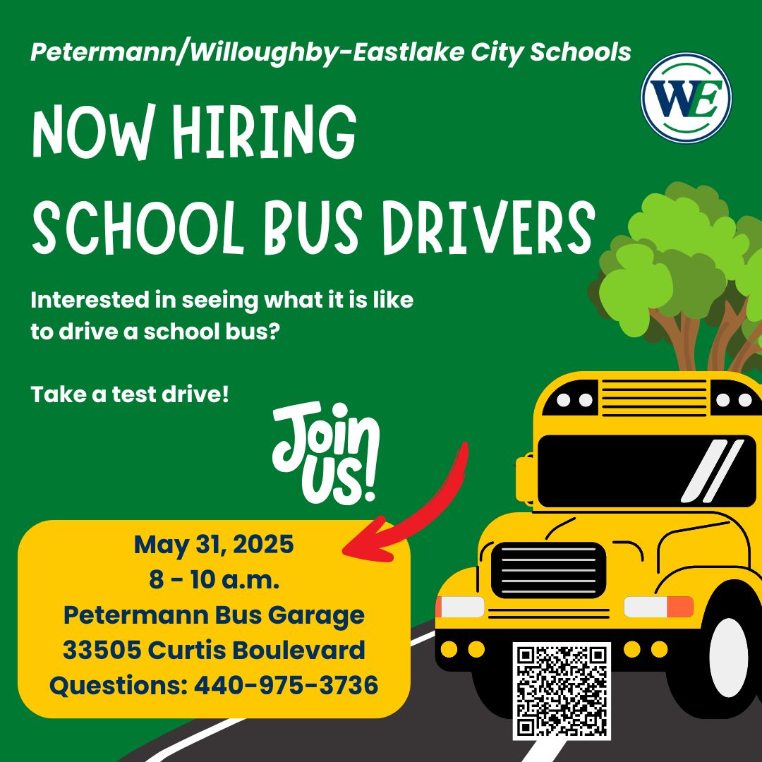 🚌 Want to drive a bus? Check this out for Saturday, May 31st! We are hiring bus drivers for the 2025-2026 school year! Join us for a test drive and consider joining our team! Use the QR code or this link:  bit.ly/3H0RvCQ