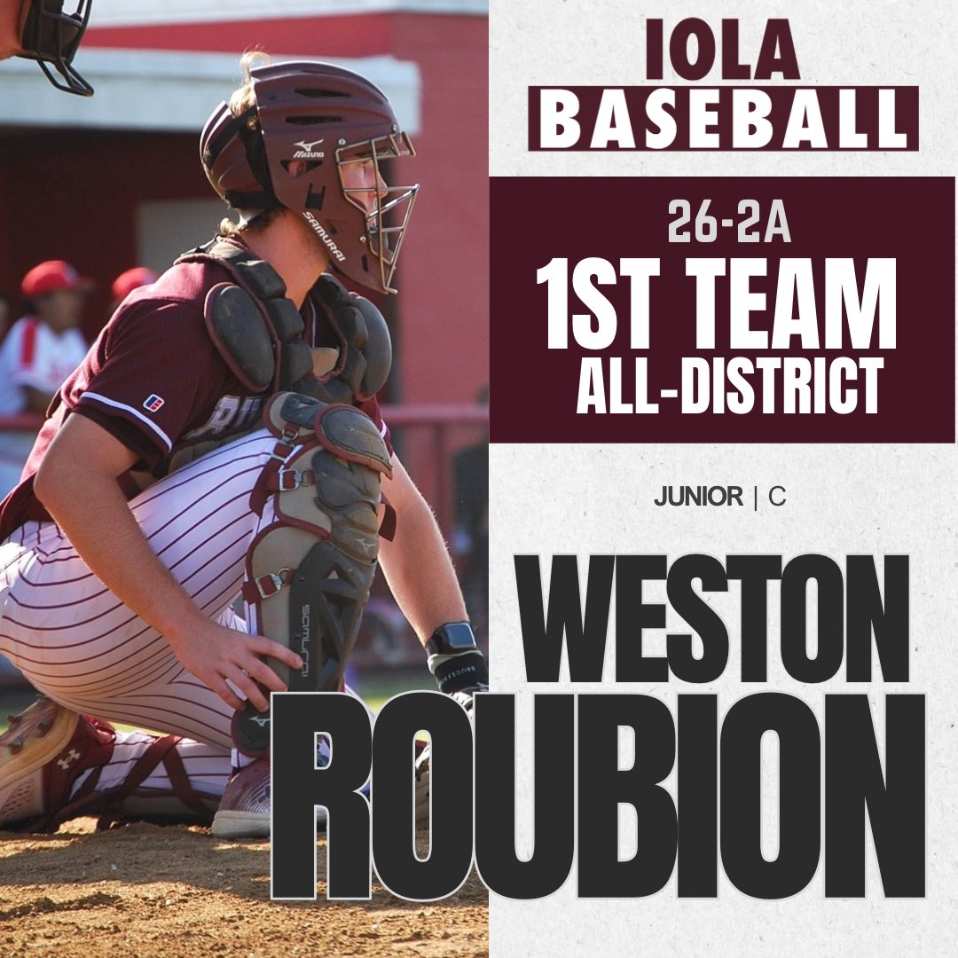 Iola Baseball (@iolabaseball) on Twitter photo Congratulations to Weston Roubion for being selected 1st Team All-District.
<a href="/IolaHSBulldogs/">Iola High School</a> Congratulations to Weston Roubion for being selected 1st Team All-District.
<a href="/IolaHSBulldogs/">Iola High School</a>