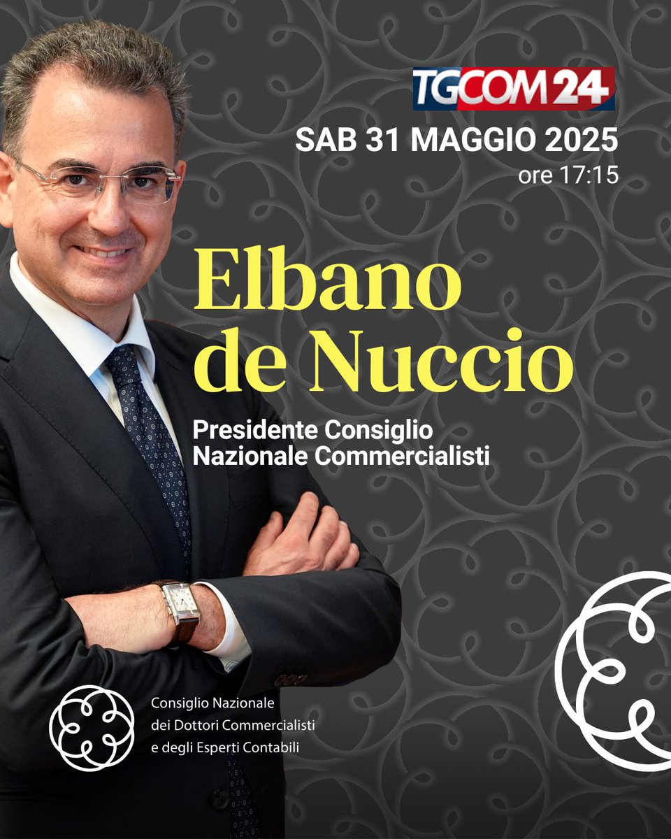 Appuntamento su <a href="/MediasetTgcom24/">Tgcom24</a> sabato 31 maggio alle ore 17:15. A Zero Virgola, il presidente <a href="/CndcecConsiglio/">Consiglio nazionale commercialisti</a> #commercialisti <a href="/elbano_de/">Elbano de Nuccio</a> Nuccio  approfondirà il tema della riduzione IRPEF per il ceto medio, misura cruciale per il rilancio dell’equità fiscale e della crescita