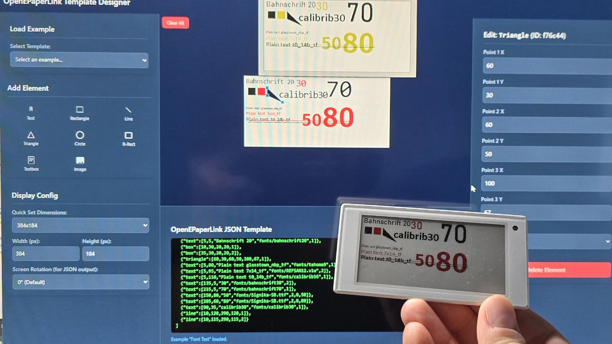 atc1441's tweet image. Call me impressed, Gemini helped a lot to create these 2 template designer tools.
atc1441.github.io/oepl_json_desi…
atc1441.github.io/oepl_yaml_desi…
They allow to quickly create a Drag and Drop E-Paper dashboard for the OpenEpaperLink JSON Template and HomeAssistant plugin