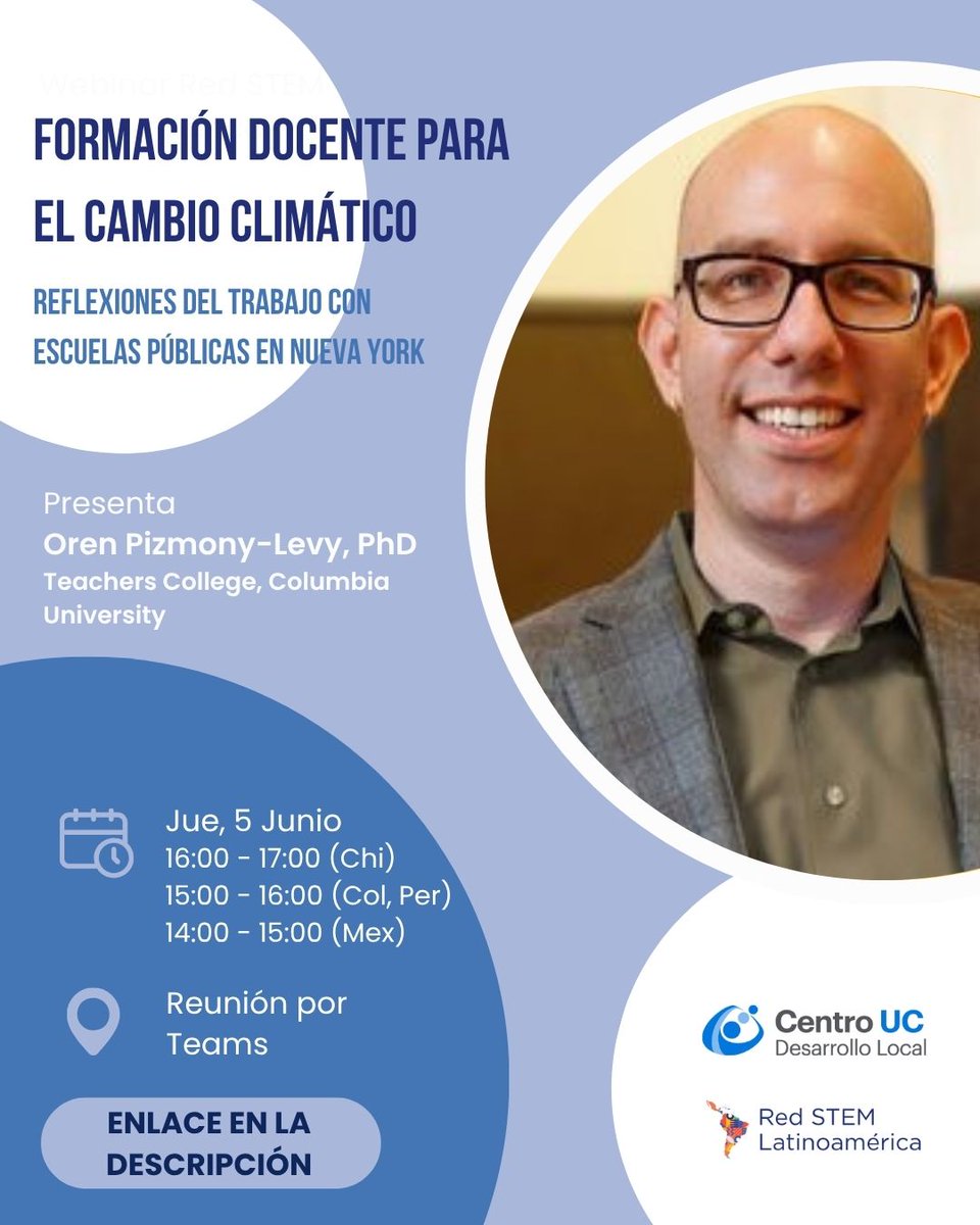 Centro UC Desarrollo Local 🌱🌎 (@cedel_uc) on Twitter photo #Webinar | La próxima semana se realizará un webinar abierto a todo público sobre un programa de formación docente en cambio climático liderado por el Teachers College de la Universidad de Columbia en Nueva York.
➡️Link de la reunión: bit.ly/3HgbMoc
<a href="/SiemensStiftung/">Siemens Stiftung</a> #Webinar | La próxima semana se realizará un webinar abierto a todo público sobre un programa de formación docente en cambio climático liderado por el Teachers College de la Universidad de Columbia en Nueva York.
➡️Link de la reunión: bit.ly/3HgbMoc
<a href="/SiemensStiftung/">Siemens Stiftung</a>