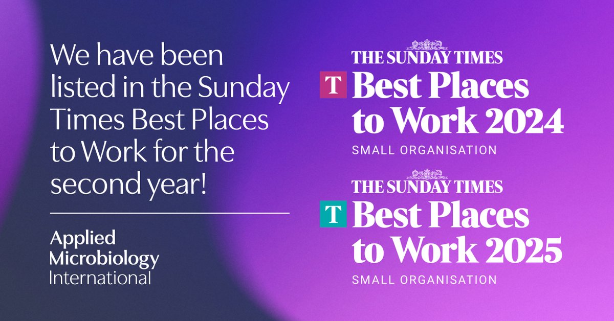 Applied Microbiology International has made The Sunday Times Best Places to Work list - for the second year in a row! 🎆 

This accolade reflects the hard work and dedication of our amazing team, and our commitment to creating a workplace where everyone feels valued and