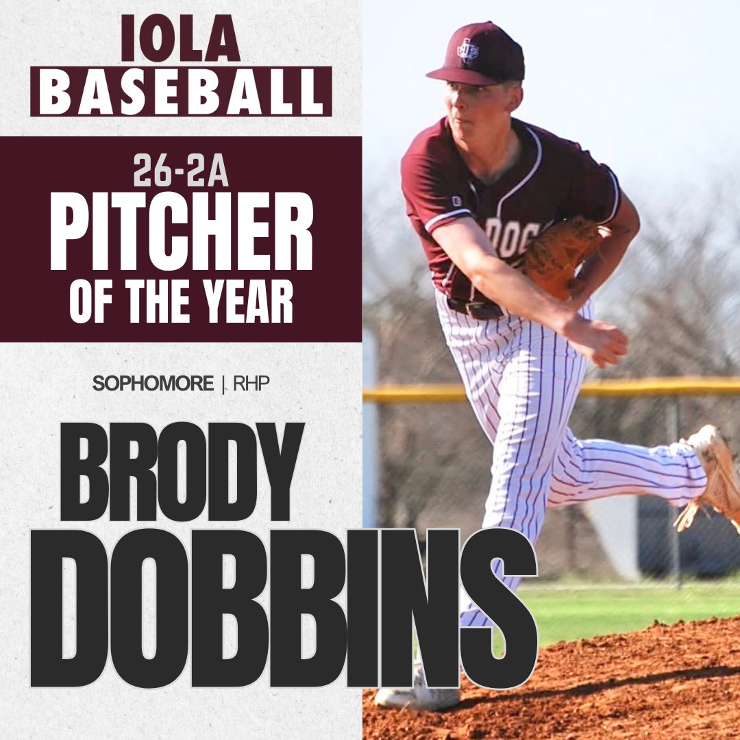 Iola Baseball (@iolabaseball) on Twitter photo Congratulations to Brody Dobbins for being selected District 26-2A Pitcher of the Year.
<a href="/IolaHSBulldogs/">Iola High School</a> Congratulations to Brody Dobbins for being selected District 26-2A Pitcher of the Year.
<a href="/IolaHSBulldogs/">Iola High School</a>