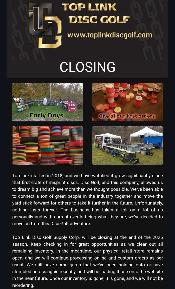Another major disc golf store in Canada announced they are closing.